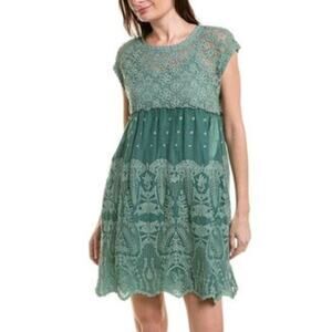 Johnny Was S Green Flower Getaway Dress ALine Eyelet Lace Details *flaw